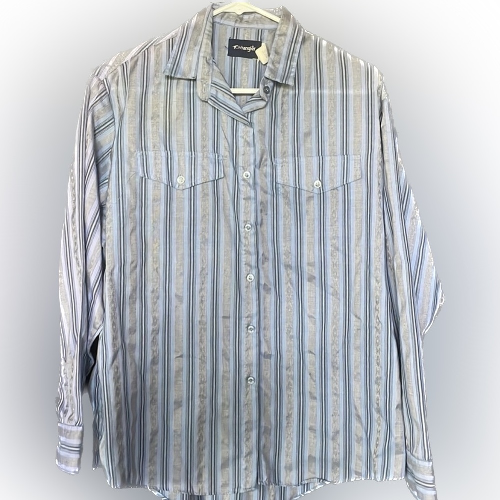 Wrangler vintage western shirt XL summer weight blue w/Aztec print strips rodeo